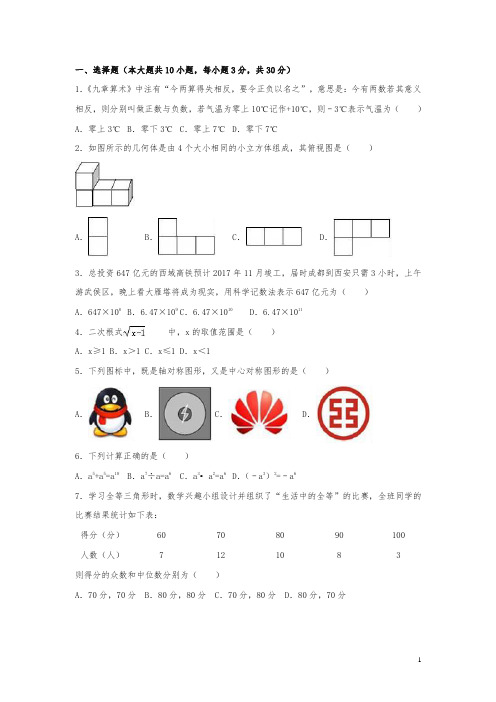 2017年四川省成都市中考试卷(a卷)(数学 解析版)