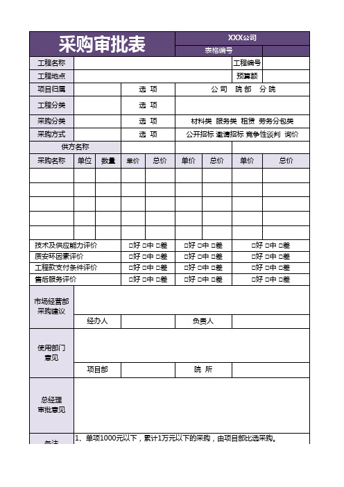 采购审批表模板