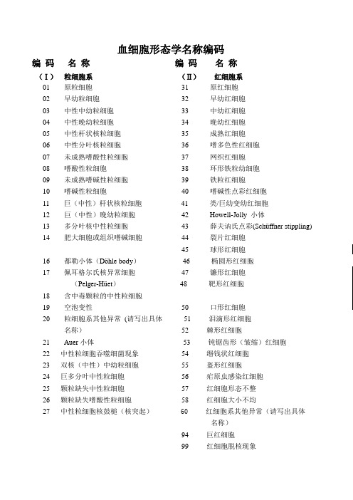 血细胞形态学名称编码