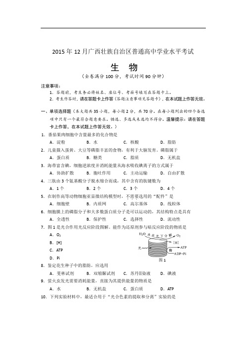 广西壮族自治区普通高中学业水平考试生物试卷