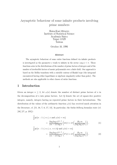 Asymptotic behaviour of some infinite products involving prime