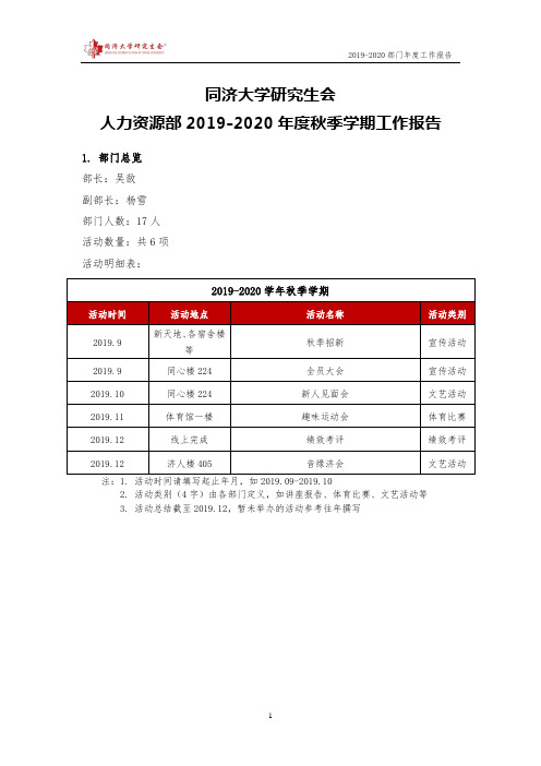 【嘉定 人力部】同济大学研究生会2019-2020年度秋季学期工作报告