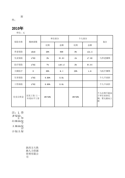 2010年保险缴费基数.