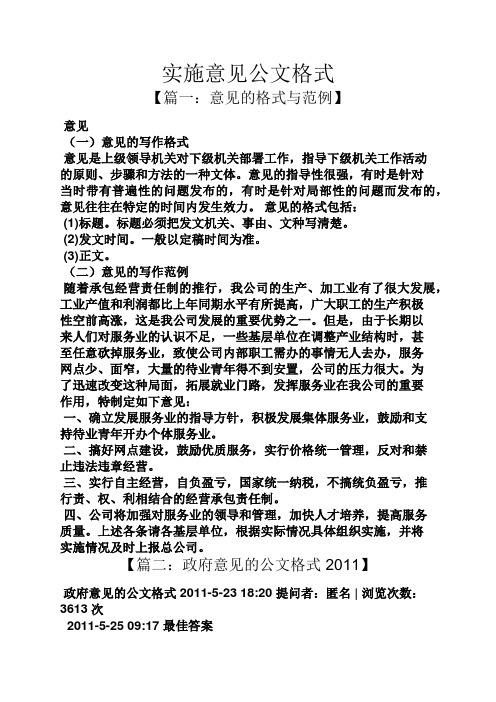 实施意见公文格式
