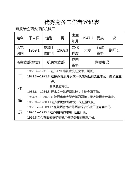 优秀党务工作者登记表