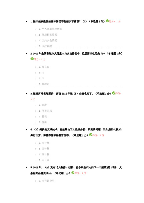 2017年公需科目大数据网络培训考试题及答案