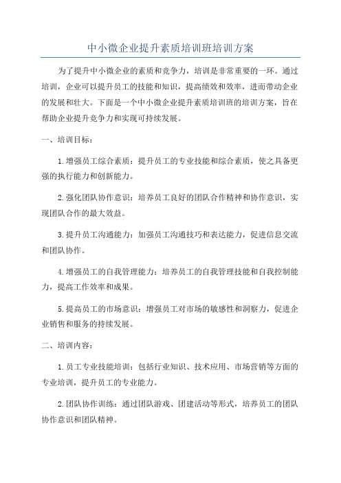 中小微企业提升素质培训班培训方案