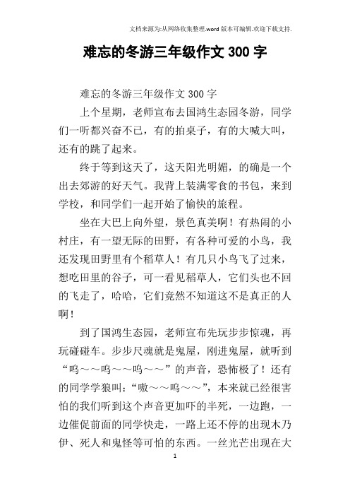 难忘的冬游三年级作文300字