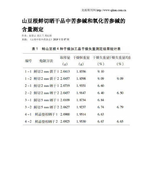 山豆根鲜切晒干品中苦参碱和氧化苦参碱的含量测定