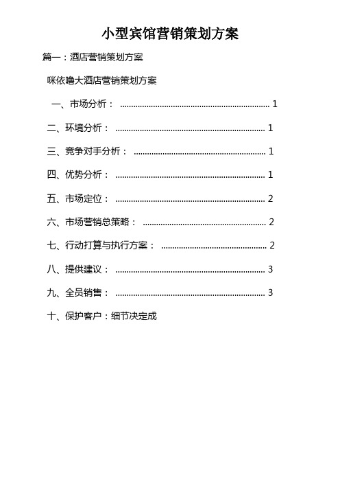 小型宾馆营销策划方案