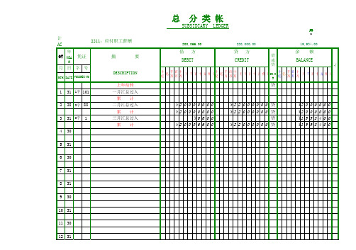 EXCEL财务记账系统-流水台帐 明细科目 总分类账