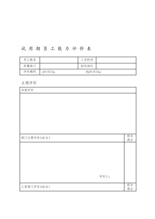 企业员工试用期能力评价表