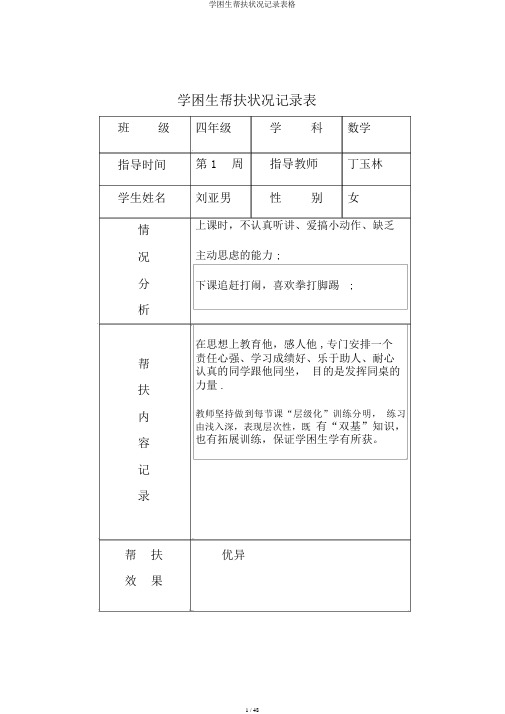 学困生帮扶情况记录表格