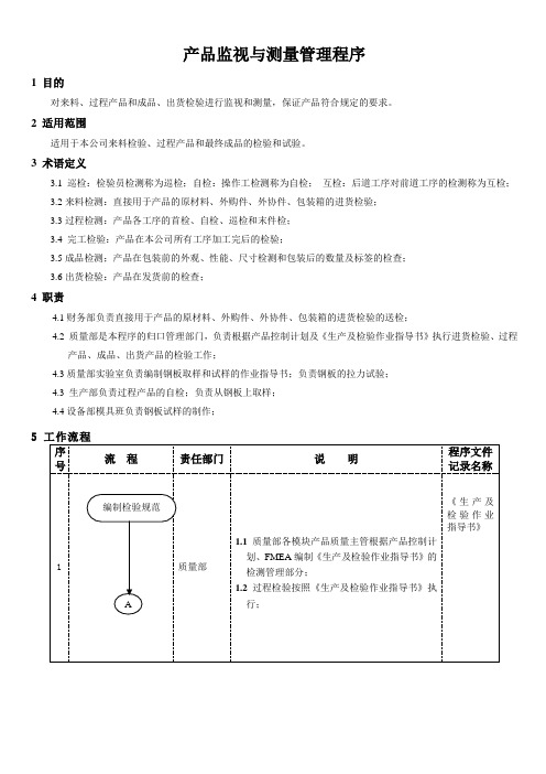 产品监视与测量管理程序