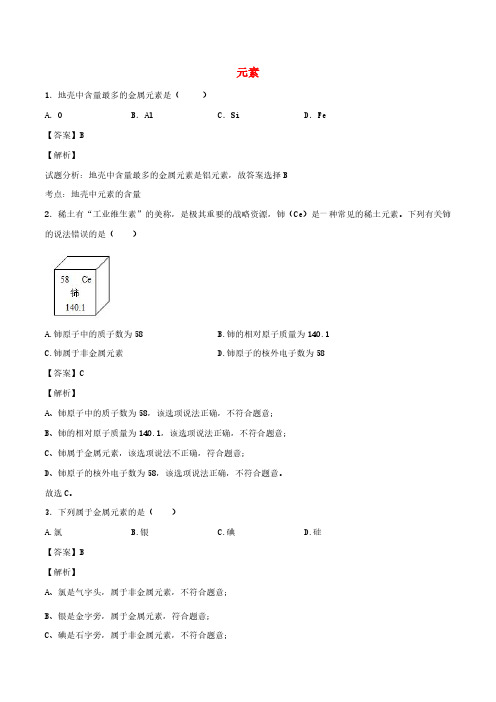 2020年九年级化学上册元素同步练习含解析新版新人教版