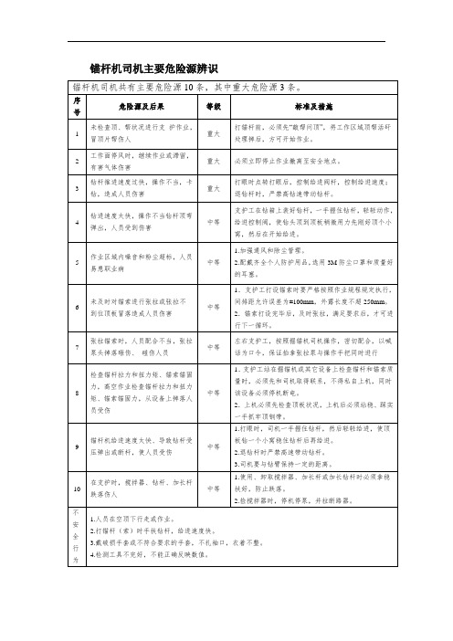 锚杆机司机主要危险源辨识