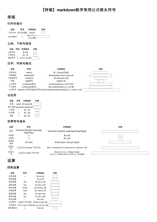 【转载】markdown数学常用公式箭头符号