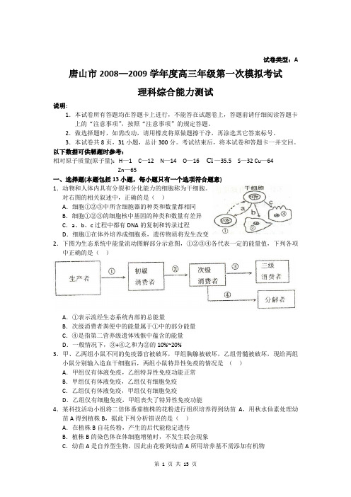 唐山市2008—2009学年度高三年级第一次模拟考试