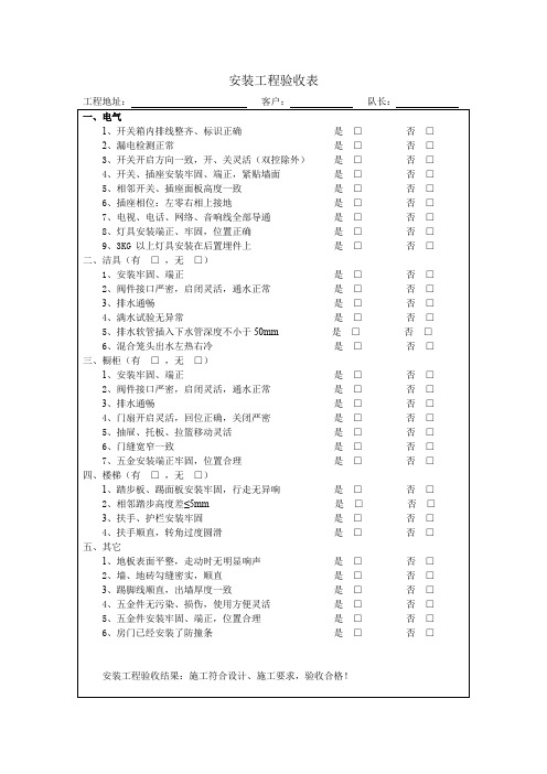 安装工程验收表