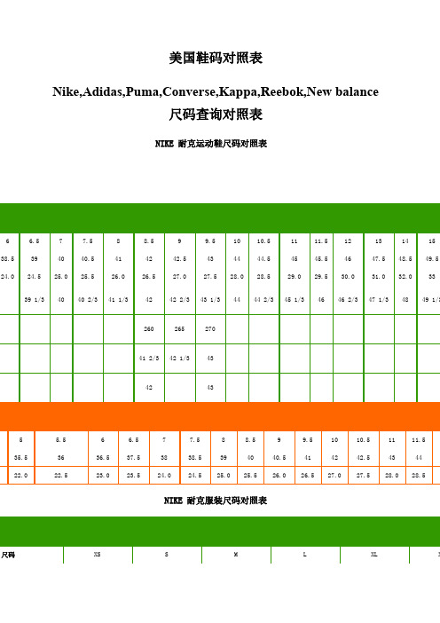 美国鞋码对照表 ()