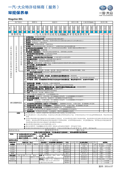 一汽-大众特许经销商服务-常规保养单