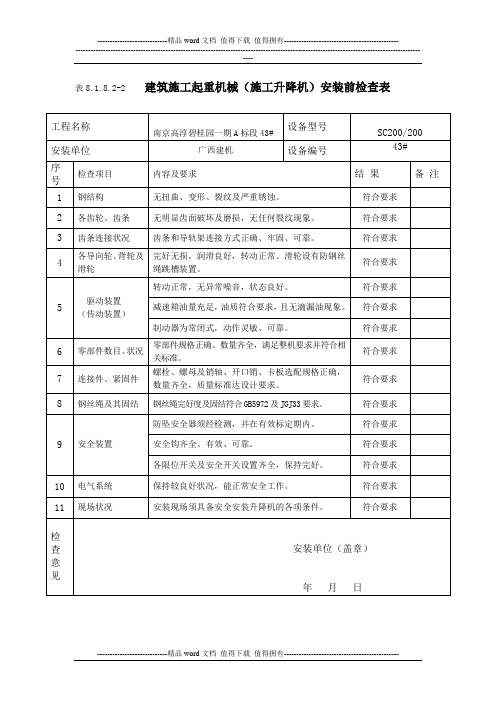 施工升降机安装前检查表8.1.8.2-2