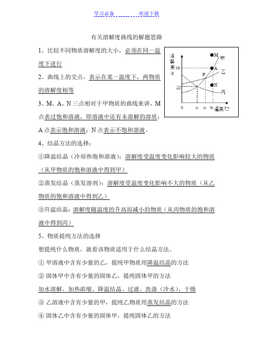 初中化学有关溶解度曲线的解题思路