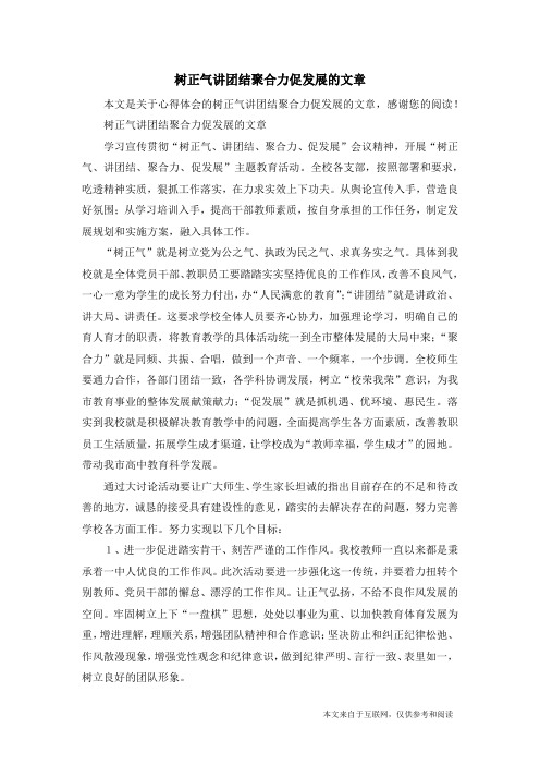 树正气讲团结聚合力促发展的文章_心得体会