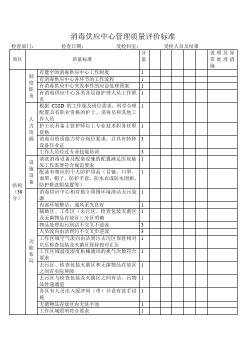 消毒供应中心管理质量评价标准