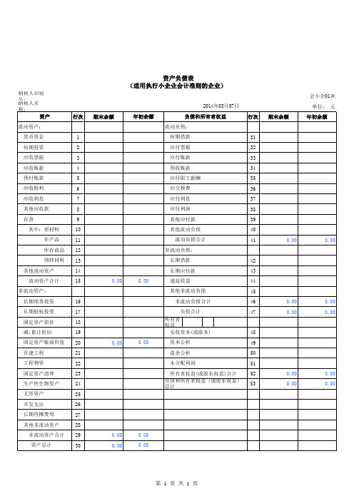 小企业会计准则财务报表模板