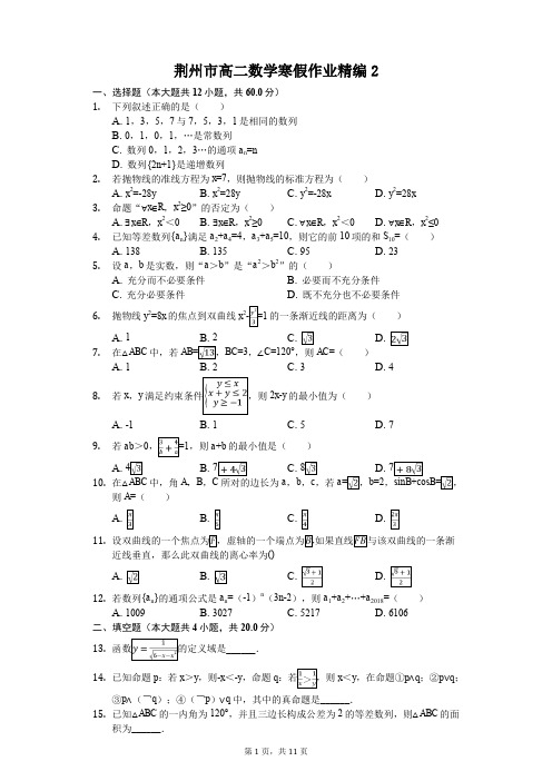 荆州市高二数学寒假作业精编(含答案) (2)
