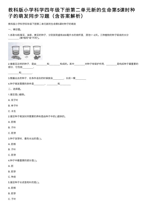 教科版小学科学四年级下册第二单元新的生命第5课时种子的萌发同步习题（含答案解析）