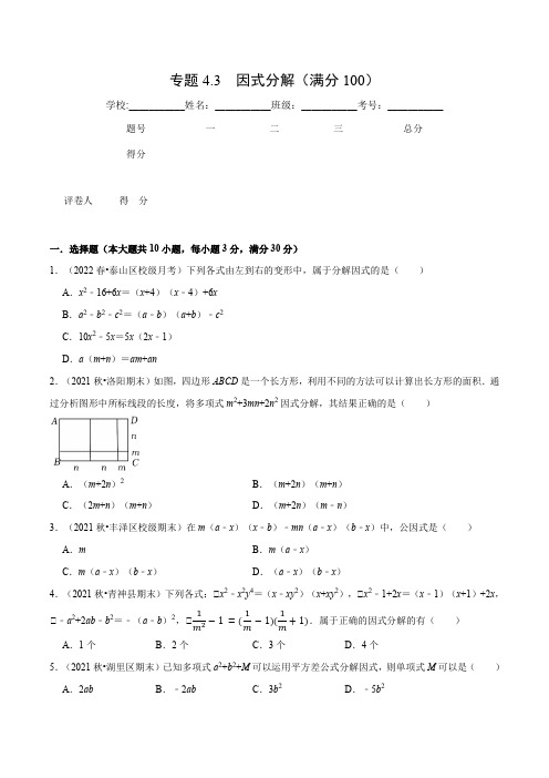 专题4.3 因式分解(压轴题综合训练卷)(浙教版)(原卷版)