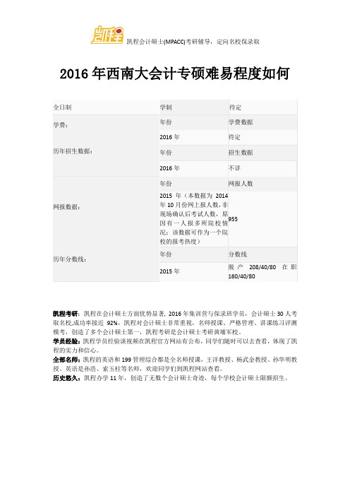 2016年西南大会计专硕难易程度如何