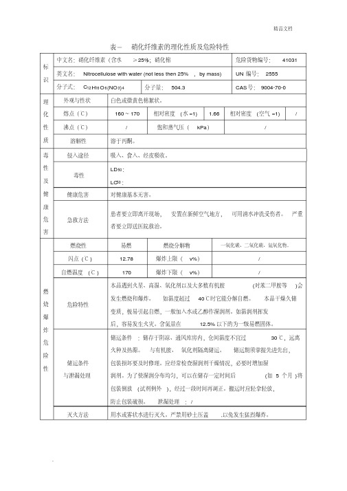 硝化纤维素的理化性质及危险特性