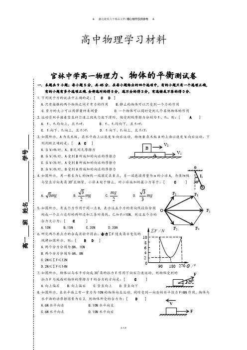 苏教版高中物理必修一高一力、物体的平衡测试卷.docx