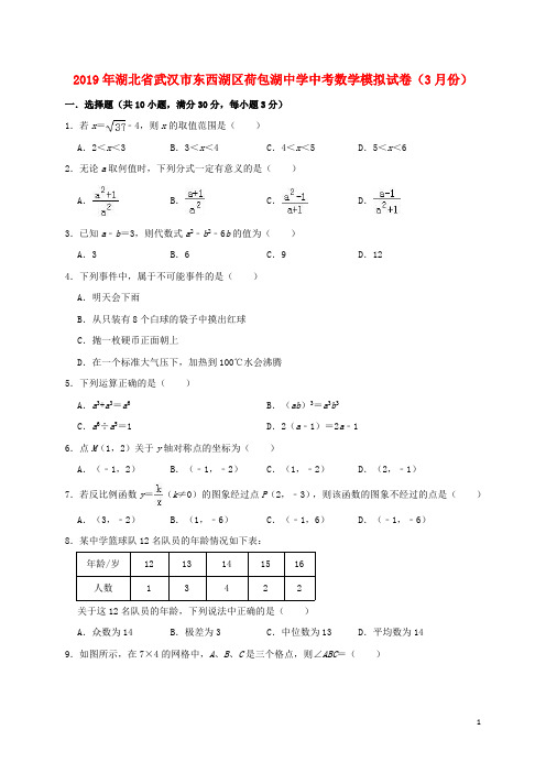 湖北省武汉市东西湖区荷包湖中学2019年中考数学模拟(3月)试卷(含解析)