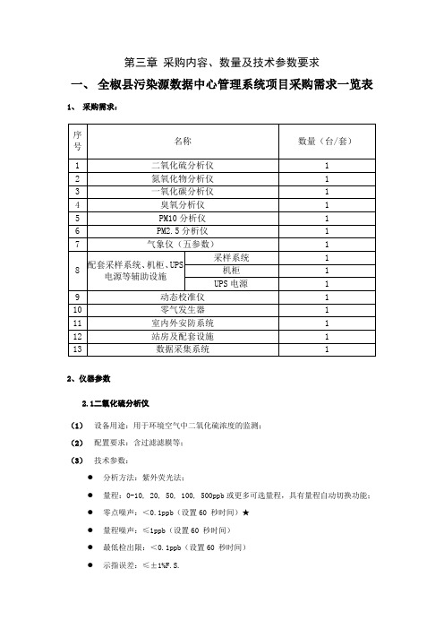 采购内容数量及技术参数要求