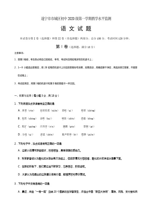 四川省遂宁市2017-2018学年七年级上学期期末考试语文试卷(含详细答案)