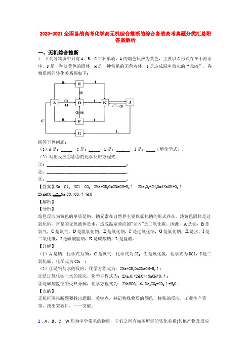 2020-2021全国备战高考化学高无机综合推断的综合备战高考真题分类汇总附答案解析