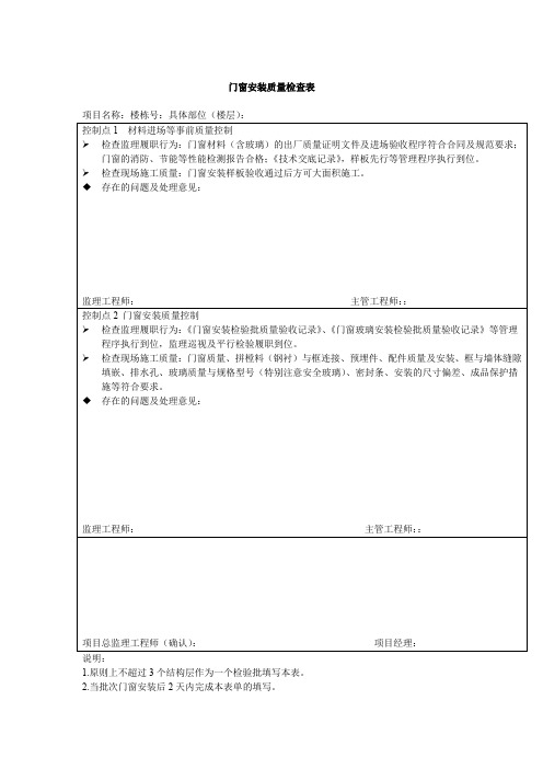 门窗安装质量检查表