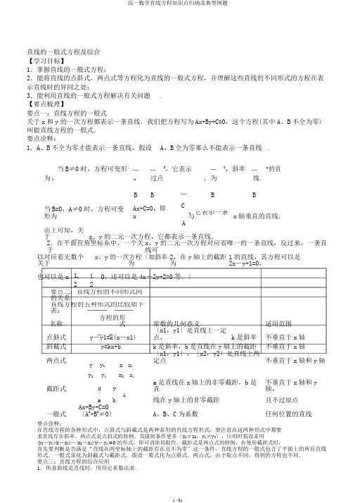 高一数学直线方程知识点归纳及典型例题