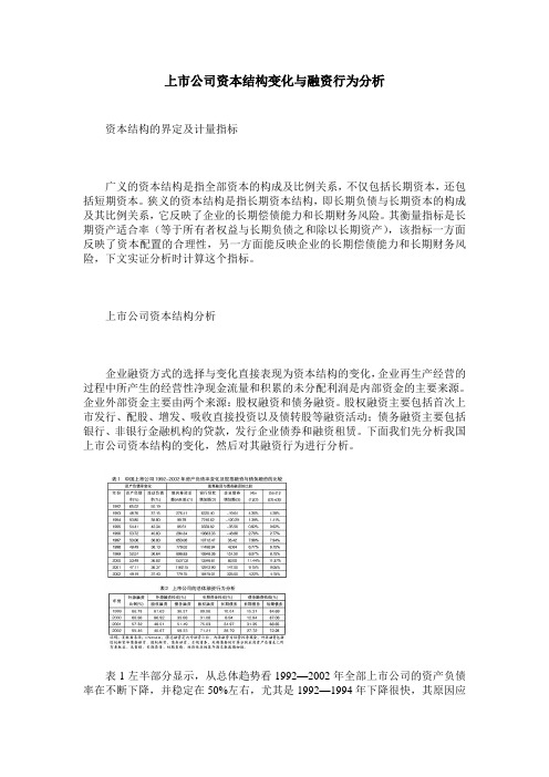 上市公司资本结构变化与融资行为分析