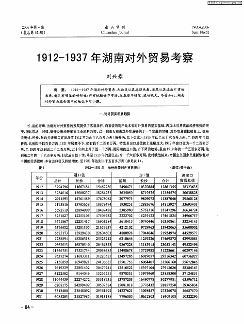 1912-1937年湖南对外贸易考察