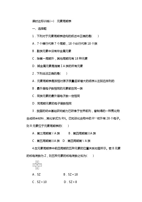 2017-2018人教版高中化学必修二课时达标训练(一) 元素周期表含答案