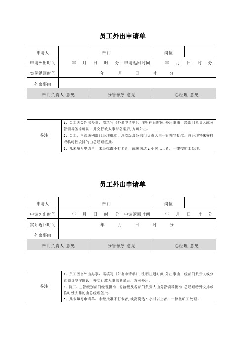 员工外出申请单【范本模板】