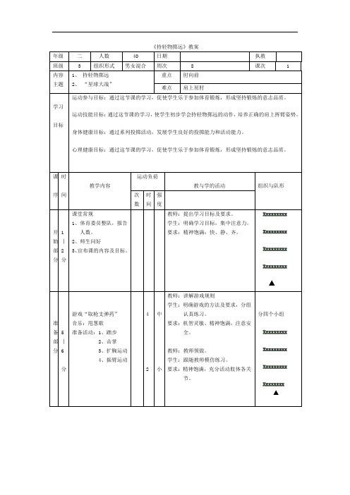 小学体育_持轻物掷远教学设计学情分析教材分析课后反思