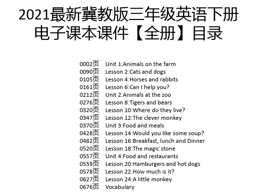 2021最新冀教版三年级英语下册电子课本课件【全册】