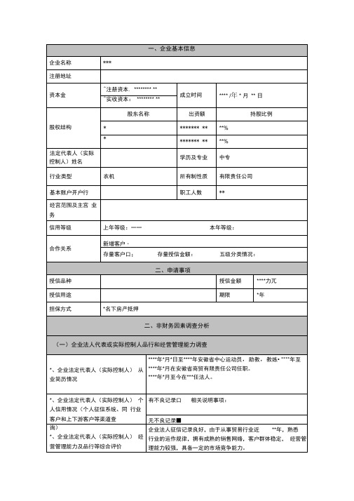 银行授信贷款审核调查模板