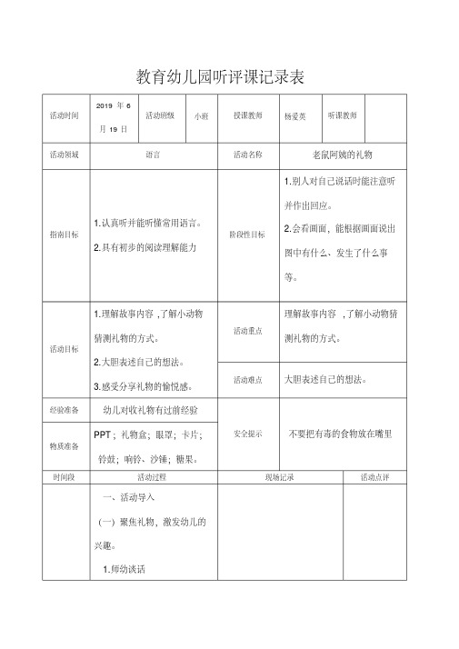 教育幼儿园听评课记录表123(新表)